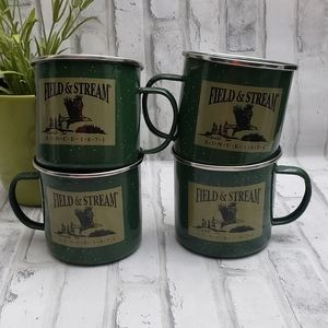 Field & Stream Camping Mugs Green Enamel Ware Metal Cup Set of 4
